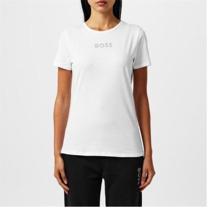 Boss Diamante Logo T-Shirt Women Regular Fit T-Shirts White 100 for sale