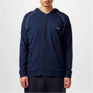 Boss Embroidered Logo Zip-Up Hoodie Men Zip Hoodies Dark Blue 403 for sale