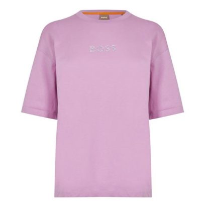 Boss Evarsy Shiny Logo T Shirt Women Regular Fit T-Shirts Light Pink 680 for sale