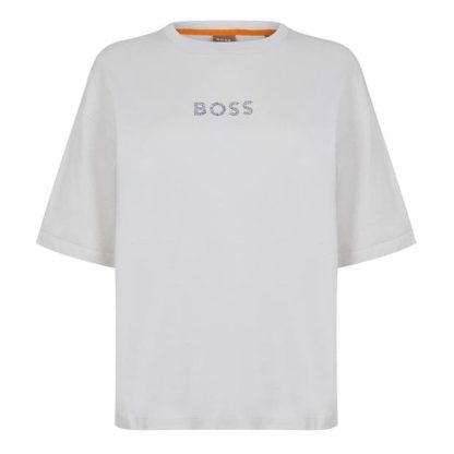 Boss Evarsy Shiny Logo T Shirt Women Regular Fit T-Shirts Open White 118 for sale