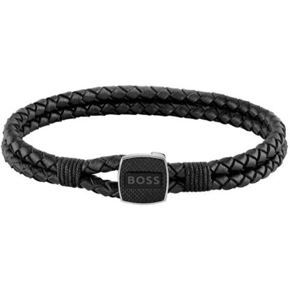 Boss Gents BOSS Seal Braided Leather Bracelet Unisex Black  for sale