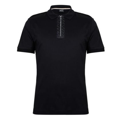 Boss HBB Zip Polo Sn33 Men Short Sleeve Polos Black 001 for sale