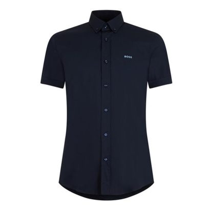 Boss Hank Shirt Men Plain Shirt - Short Sleeve Navy 404 for sale