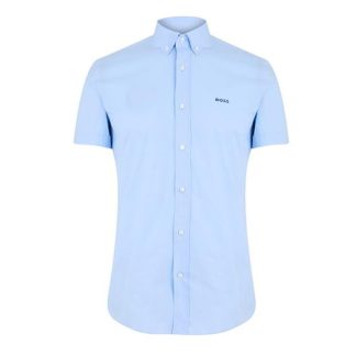 Boss Hank Shirt Men Plain Shirt - Short Sleeve Sky Blue 452 for sale