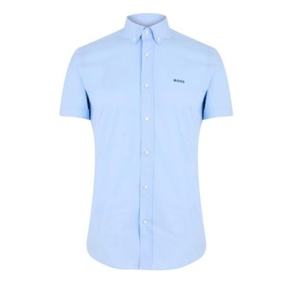 Boss Hank Shirt Men Plain Shirt - Short Sleeve Sky Blue 452 for sale