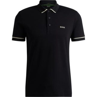 Boss Interlock-Cotton Slim-Fit Polo Shirt With Contrast Trim Men's Men Short Sleeve Polos Black 001 for sale