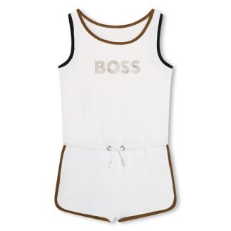 Boss Junior Logo-Print Cotton Playsuit Kids White 10P  for sale