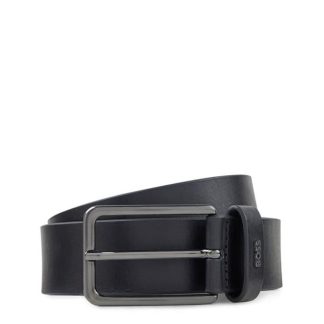 Boss Leather Logo Belt Unisex Black 001  for sale