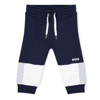 Boss Logo Joggers Infant Boys Kids Closed Hem Fleece Jogging Bottoms Navy 849 for sale