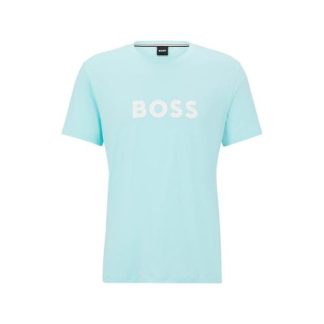 Boss Logo Print T-Shirt Men Regular Fit T-Shirts Aqua Blue 356 for sale