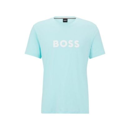 Boss Logo Print T-Shirt Men Regular Fit T-Shirts Aqua Blue 356 for sale