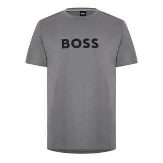 Boss Logo Print T-Shirt Men Regular Fit T-Shirts Grey/Blk 010 for sale