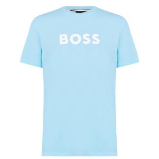 Boss Logo Print T-Shirt Men Regular Fit T-Shirts Light Blue 459 for sale