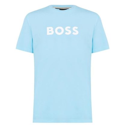 Boss Logo Print T-Shirt Men Regular Fit T-Shirts Light Blue 459 for sale