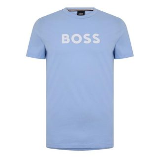 Boss Logo Print T-Shirt Men Regular Fit T-Shirts Pastel Blue 451 for sale