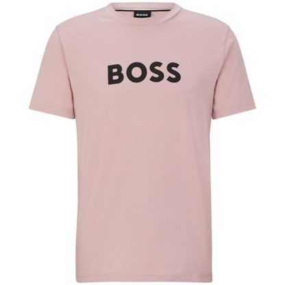 Boss Logo Print T-Shirt Men Regular Fit T-Shirts Pstl Pink 680 for sale