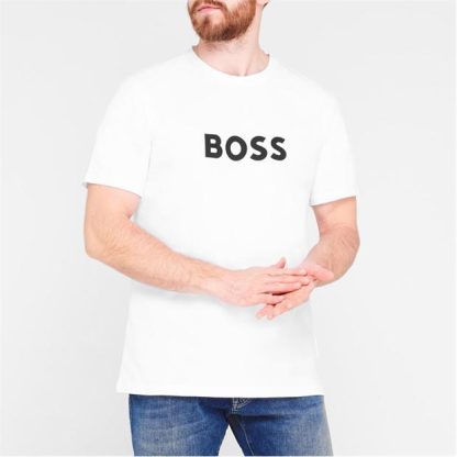 Boss Logo Print T-Shirt Men Regular Fit T-Shirts White 100 for sale