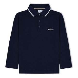 Boss Long Sleeve Polo Shirt Junior Unisex Long Sleeve Polos Navy 849 for sale