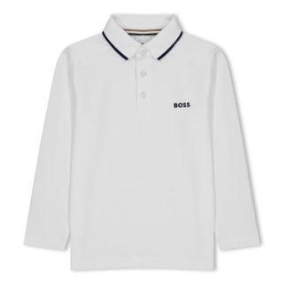 Boss Long Sleeve Polo Shirt Junior Unisex Long Sleeve Polos White 10P for sale