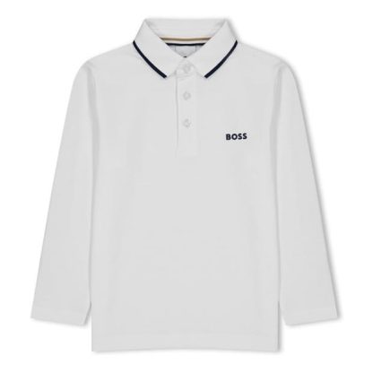 Boss Long Sleeve Polo Shirt Junior Unisex Long Sleeve Polos White 10P for sale