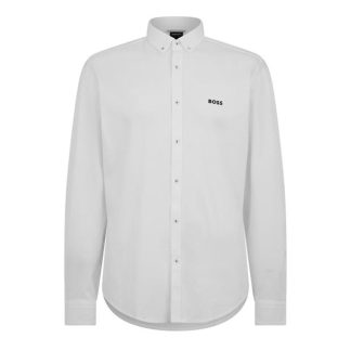 Boss Motion Button Down Shirt Men Plain Shirt - Long Sleeve White 100 for sale