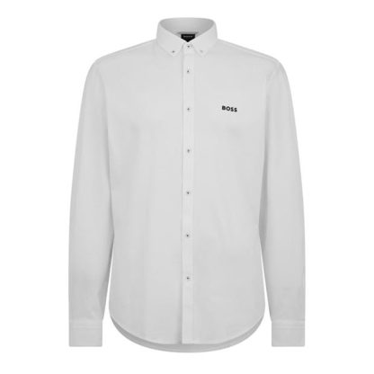 Boss Motion Button Down Shirt Men Plain Shirt - Long Sleeve White 100 for sale