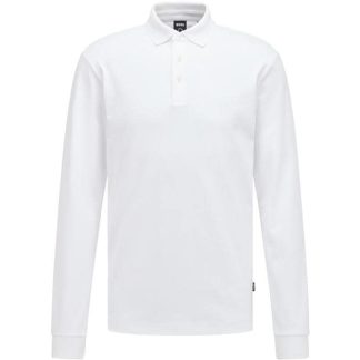 Boss Pado 30 Long Sleeve Polo Shirt Men Long Sleeve Polos White 100 for sale