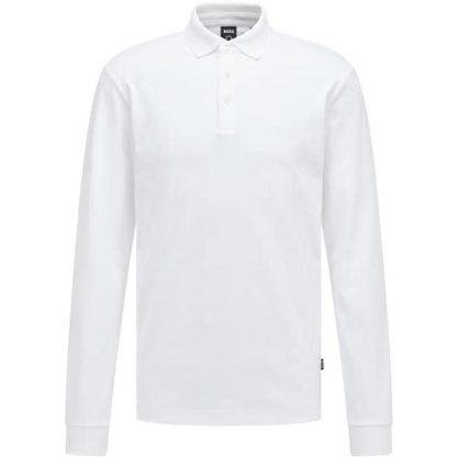 Boss Pado 30 Long Sleeve Polo Shirt Men Long Sleeve Polos White 100 for sale