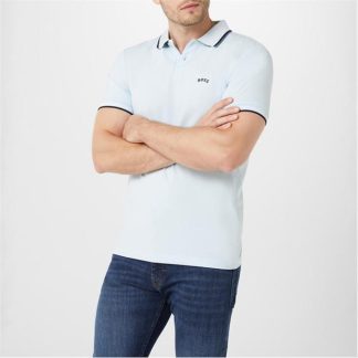 Boss Paul Pique Polo Shirt Men Short Sleeve Polos Open Blue 471 for sale