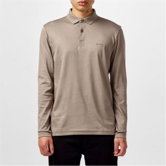 Boss Pirol Long Sleeve Polo Shirt Men Long Sleeve Polos Taupe 334 for sale