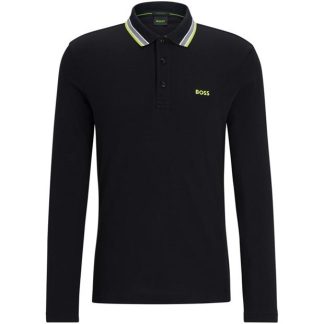 Boss Plisy Long Sleeve Polo Shirt Men Long Sleeve Polos Black 006 for sale