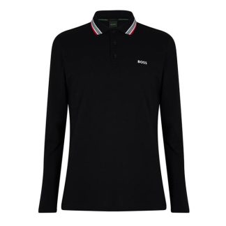 Boss Plisy Long Sleeve Polo Shirt Men Long Sleeve Polos Black for sale