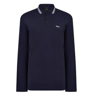 Boss Plisy Long Sleeve Polo Shirt Men Long Sleeve Polos Navy 403 for sale