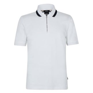 Boss Polston Mercerised Polo Shirt Men Short Sleeve Polos White 100 for sale