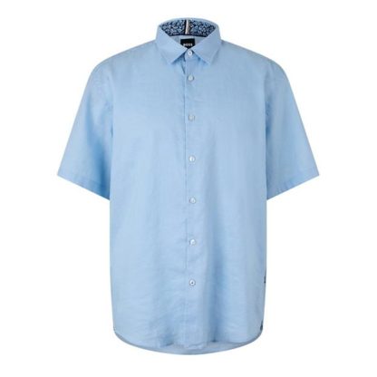 Boss S-LIAM-ken-SH-C3-242 10230897 Men Plain Shirt - Short Sleeve Light Blue 450 for sale