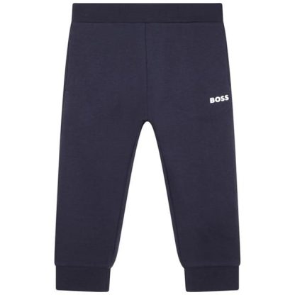 Boss Small Logo Jogging Pants Kids Closed Hem Fleece Jogging Bottoms Navy 849 for sale