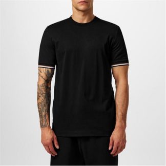 Boss Striped Cuff T-Shirt Men Regular Fit T-Shirts Black 001 for sale