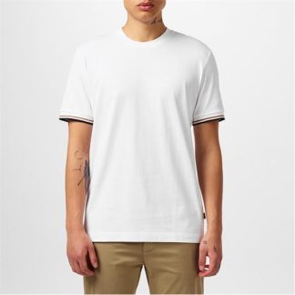 Boss Striped Cuff T-Shirt Men Regular Fit T-Shirts White 100 for sale