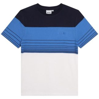 Boss Striped Logo T-Shirt Boys Kids Regular Fit T-Shirts Navy 846 for sale