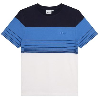 Boss Striped Logo T-Shirt Boys Kids Regular Fit T-Shirts Navy 846 for sale