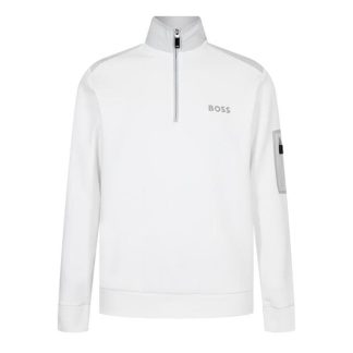 Boss Sweat 1 10254681 01 Men 1/4 Zip Fleece Tops White 100 for sale