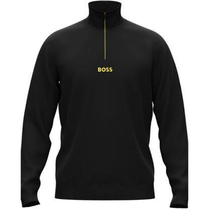 Boss Sweat 1 quarter Zip Golf Jumper Men Black/Gold 001  for sale