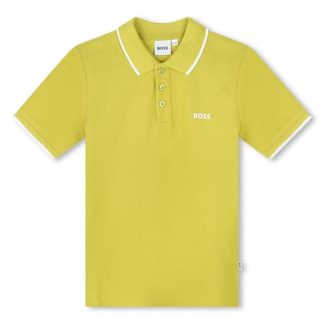 Boss Tipped Logo Polo Shirt Boys Kids Short Sleeve Polos Lime 606 for sale