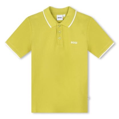 Boss Tipped Logo Polo Shirt Boys Kids Short Sleeve Polos Lime 606 for sale