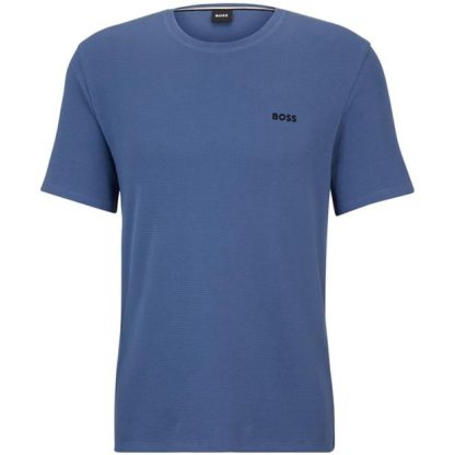 Boss Waffle T-Shirt Men Pyjama Short Sleeve Tops Open Blue 479 for sale