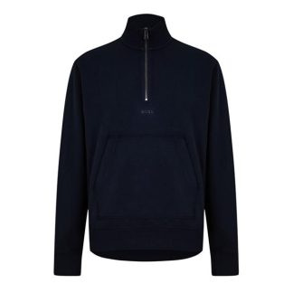 Boss Zefadehalf quarter Zip Sweatshirt Men 1/4 Zip Fleece Tops Dark Blue for sale