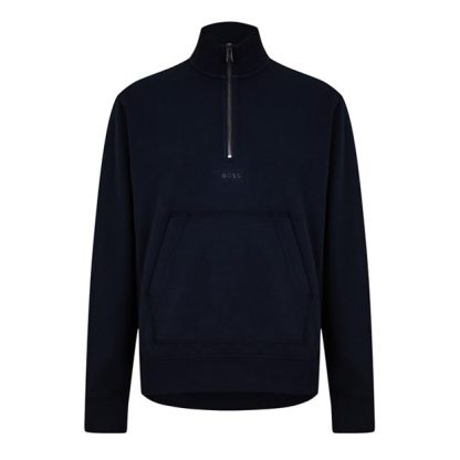 Boss Zefadehalf quarter Zip Sweatshirt Men 1/4 Zip Fleece Tops Dark Blue for sale