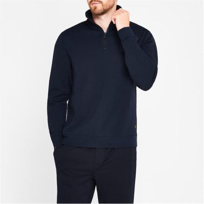 Boss Zetrust quarter Sweater Mens Men 1/4 Zip Fleece Tops Navy for sale