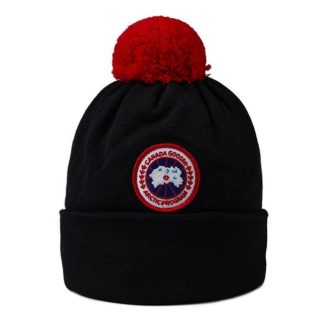 CANADA GOOSE Logo Pompom Beanie Unisex Beanies Black 61 for sale