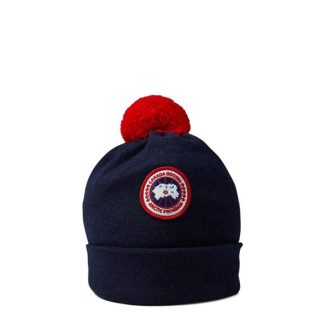 CANADA GOOSE Logo Pompom Beanie Unisex Beanies Navy 151 for sale